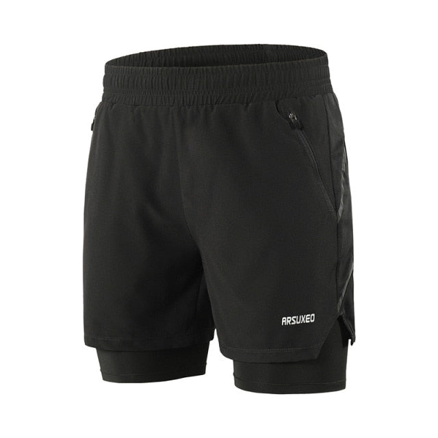 Running Shorts 2 in 1 Quick Dry Athletic Training Exercise Jogging Sports Gym Shorts With Zipper Pocket