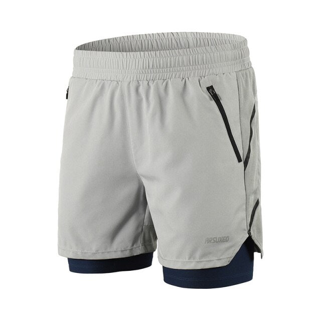 Running Shorts 2 in 1 Quick Dry Athletic Training Exercise Jogging Sports Gym Shorts With Zipper Pocket