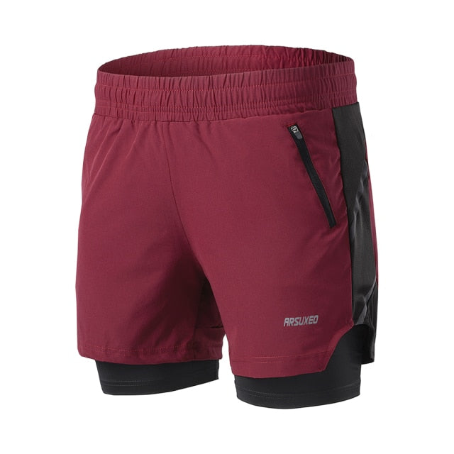 Running Shorts 2 in 1 Quick Dry Athletic Training Exercise Jogging Sports Gym Shorts With Zipper Pocket