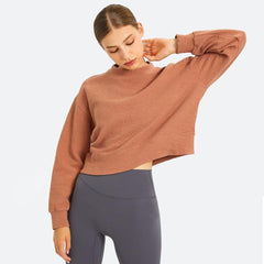 Cozy Exercise Cropped Pullover Long Sleeve Top Women Skin Friendly Leisure Gym Fitness Sport Sweatshirts XS-XL