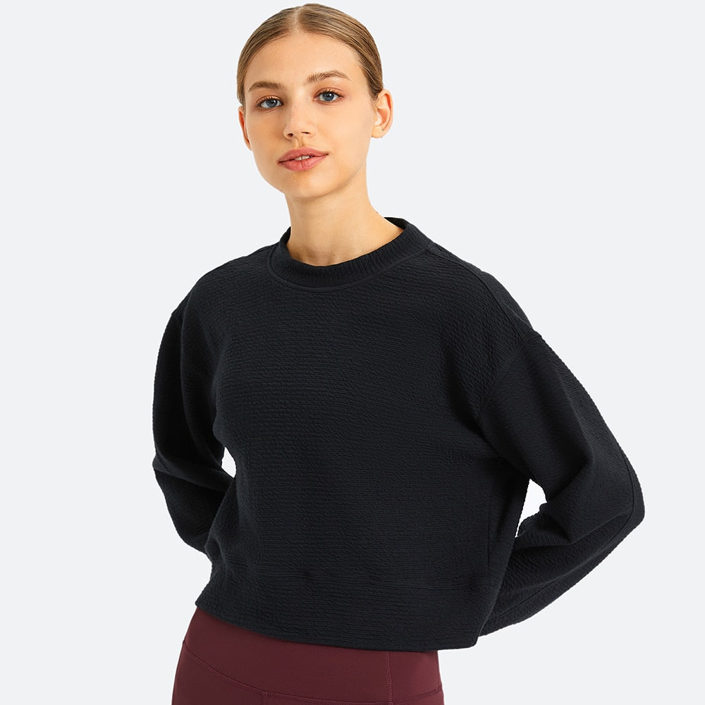 Cozy Exercise Cropped Pullover Long Sleeve Top Women Skin Friendly Leisure Gym Fitness Sport Sweatshirts XS-XL