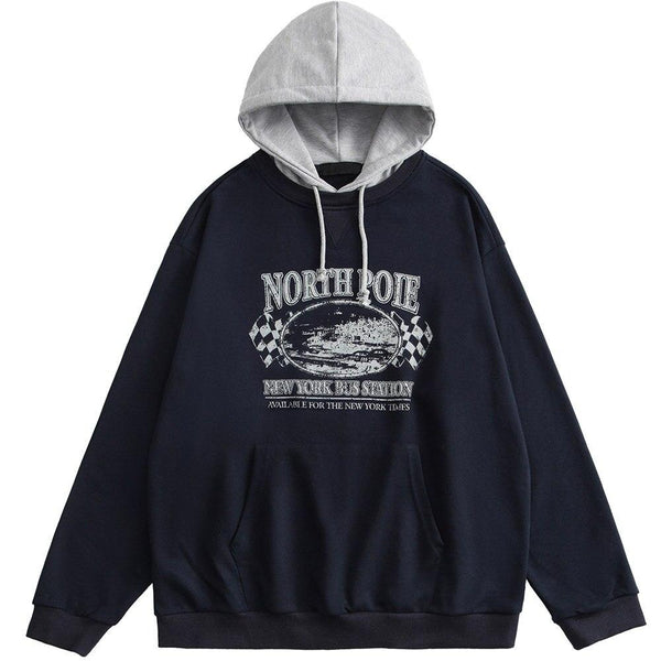 Hoodie Men Retro Letter Print Patchwork Color Hooded Pullover Couple Casual Fashion Harajuku Oversize Streetwear Autumn