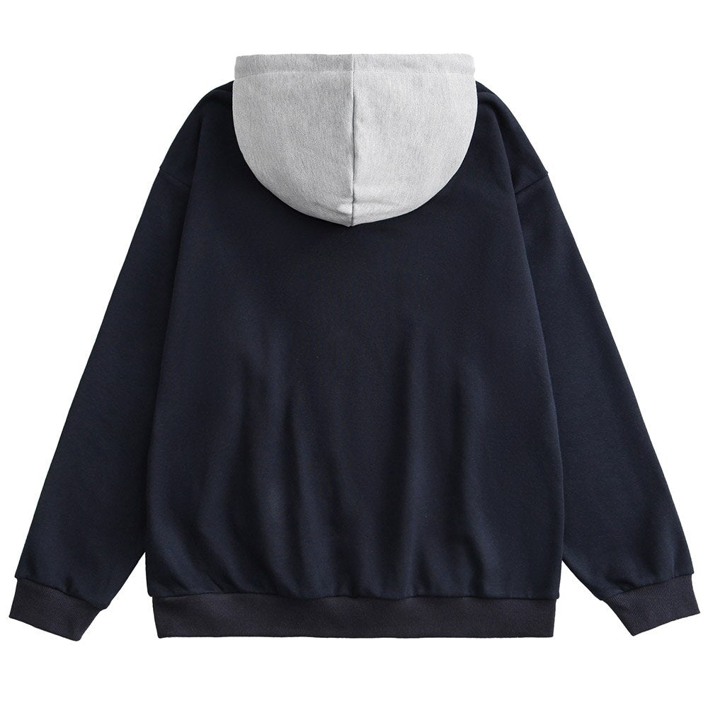 Hoodie Men Retro Letter Print Patchwork Color Hooded Pullover Couple Casual Fashion Harajuku Oversize Streetwear Autumn