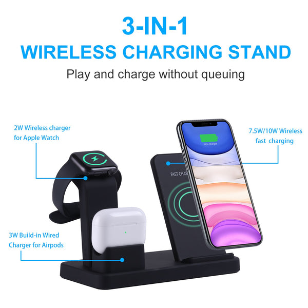 3 in 1 Qi Wireless Charger for iPhone 12 11 Pro XS Samsung S20 S10 Fast Charging Dock Station For Apple Watch 6 5 4 AirPods Pro