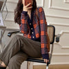 Vintage V-Neck Long Sleeve Women Plaid Sweater Spring Short Knitted Cardigan England Style Chic Tops Ladies Outerwear