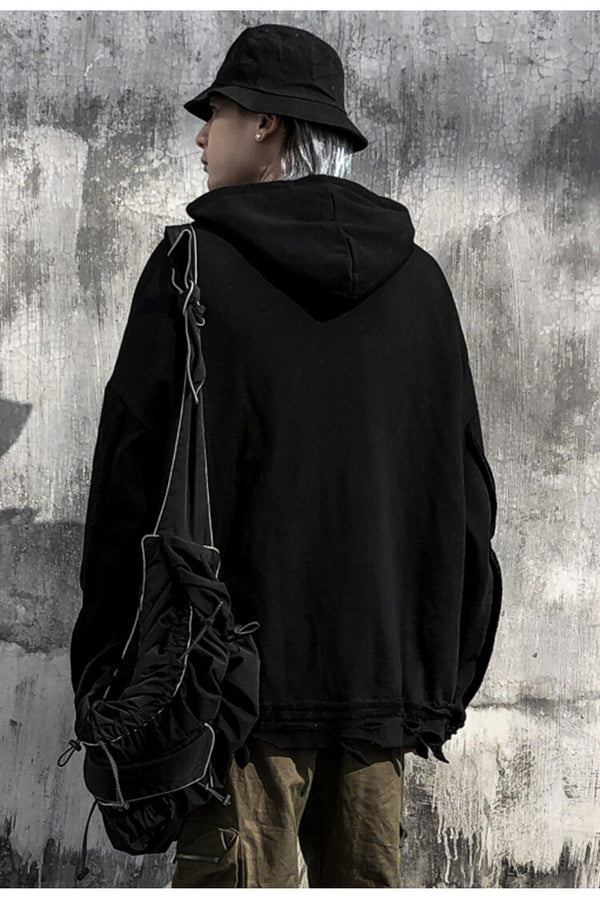 Hoodie Men Fashion Chain Punk Letter Printed Hole Ripped Hipster Cozy Baggy All-match Hooded Pullover Couple Streetwear