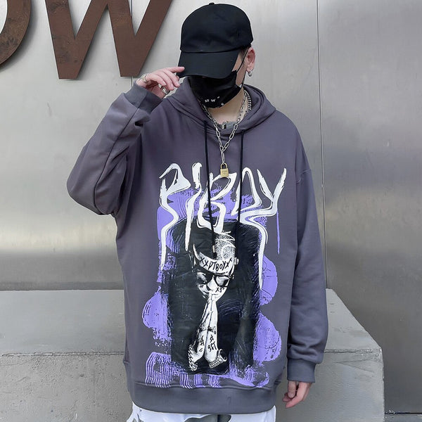 Hoodie Men Cool Youth Letter Graffiti Print Sweatshirt Male High Street Fashion Loose Hooded Pullover Couple Streetwear