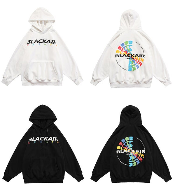 Hoodie Men Colorful Letter Print Patchwork Plus Velvet Hooded Sweatshirts Couple High Street Hipster All-match Pullover