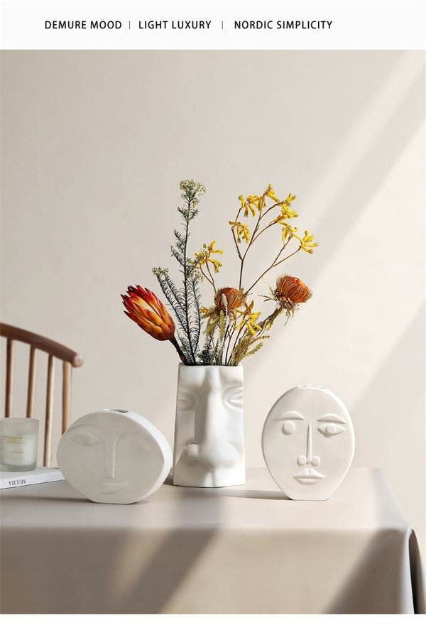 Nordic Ins Ceramic Vase Flower Pot Creative Human Face Art Vases Flower Arrangement Dried Flower Vase Home Decoration Ornaments