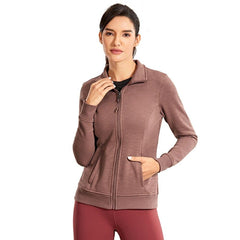 Women's Full Zip Workout Outwear Cotton Slim Fit Running Track Jacket with Pockets