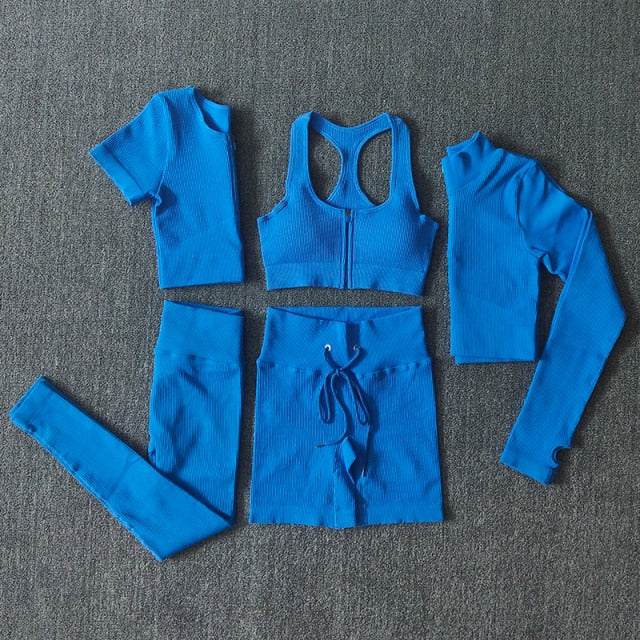 Seamless Women Yoga Set Workout Sportswear Gym Clothing Zipper Long Sleeve High Waist Leggings Fitness Bra Athletic Sports Suits