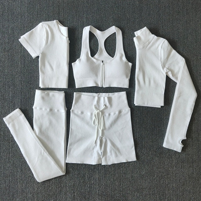 Seamless Women Yoga Set Workout Sportswear Gym Clothing Zipper Long Sleeve High Waist Leggings Fitness Bra Athletic Sports Suits