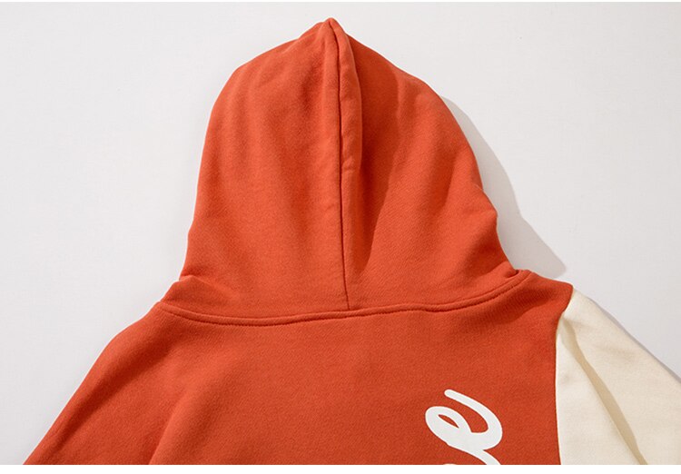 Hoodie Men Color Block Patchwork Letter Bear Print Hooded Pullover Couple Loose Cozy Retro Harajuku Hip Hop Streetwear