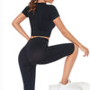 Seamless Yoga Suits Women Crop Top Short Sleeve Shirts Sport Pants Gym Leggings Sportswear Workout Active Set Fitness Clothes