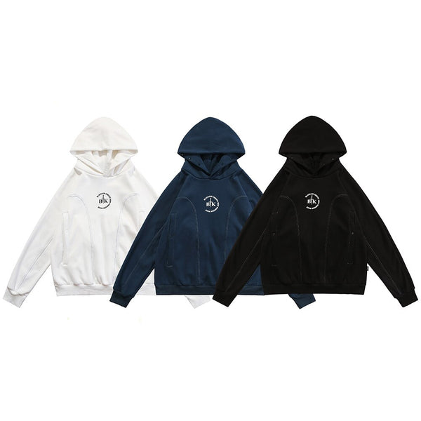 Hoodie Men Letter Printed Line Art Pullovers Couple Baggy All-match Fleece Hooded Tops College Style Hipster Streetwear