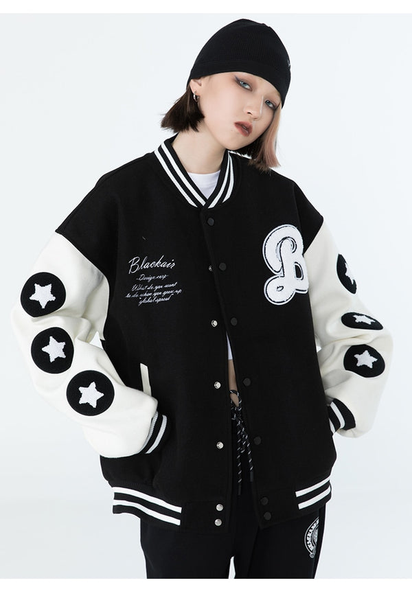 Men Hamburger Patch Letter Embroidery Bomber Jacket Autumn Loose Harajuku Hip Hop Fashion Baseball Coats Couple Outwear