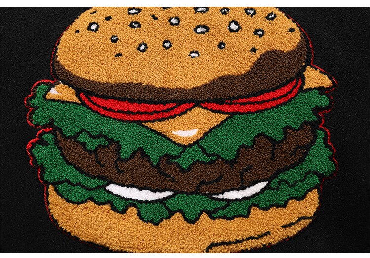 Men Hamburger Patch Letter Embroidery Bomber Jacket Autumn Loose Harajuku Hip Hop Fashion Baseball Coats Couple Outwear