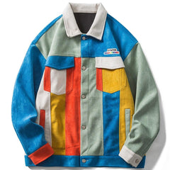 Jackets Retro Hit Color Patchwork Multi-Pocket Varsity Jacket Coat Baggy Harajuku High Street Fashion Autumn Streetwear