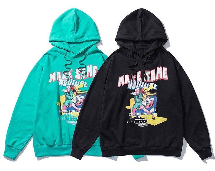 Hoodie Men Funny Girl Comics Anime Letter Print Hooded Pullover Autumn Cozy Japanese Hip Hop Harajuku Couple Streetwear