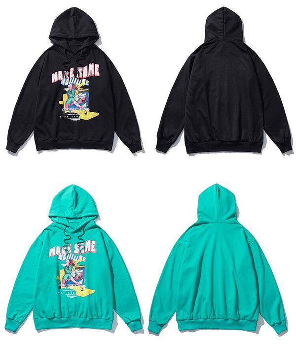 Hoodie Men Funny Girl Comics Anime Letter Print Hooded Pullover Autumn Cozy Japanese Hip Hop Harajuku Couple Streetwear