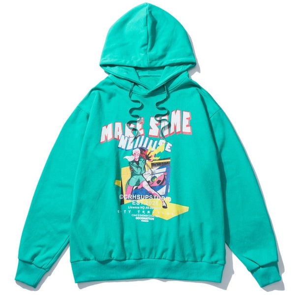 Hoodie Men Funny Girl Comics Anime Letter Print Hooded Pullover Autumn Cozy Japanese Hip Hop Harajuku Couple Streetwear