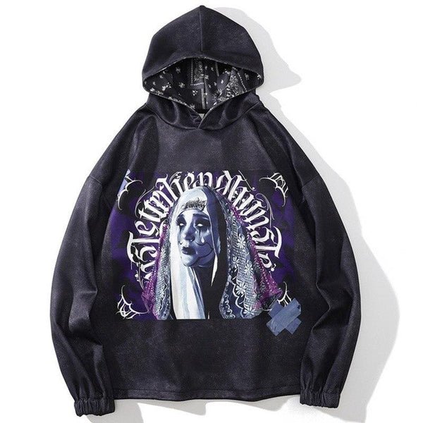 Gothic Witch Punk Letter Print Hoodie Men Casual Retro Hooded Rock High Street Hip Hop Fashion Pullover Male Streetwear