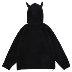 Hoodies Men Twist Knitting Demon Horns Solid Color Zipper Coats Soft Cozy Hipster Tops Hip Hop Loose Casual Streetwear