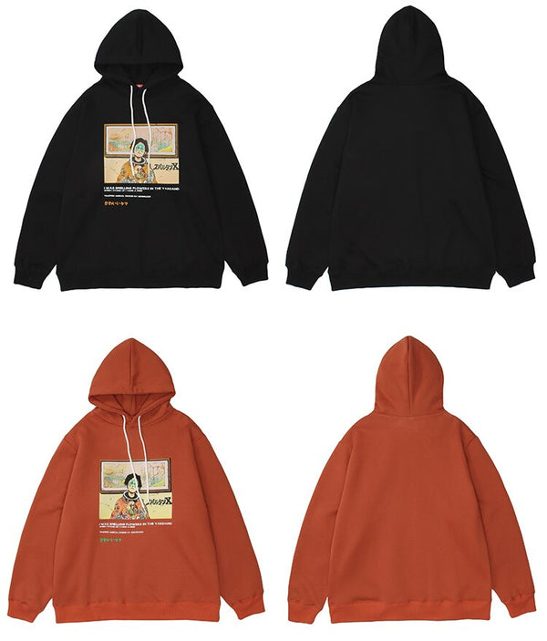Hoodie Men Mutated Japanese Anime Boy Print Pullover Couple Plus Velvet Oversize Harajuku Hip Hop Sweatshirt Streetwear