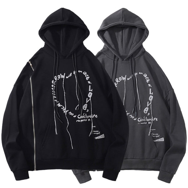 Hoodie Men Heart-shaped Letter Print Sleeves Detachable Pullover Couple Hipster Cool High Street Hooded Tops Streetwear