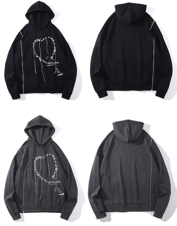 Hoodie Men Heart-shaped Letter Print Sleeves Detachable Pullover Couple Hipster Cool High Street Hooded Tops Streetwear