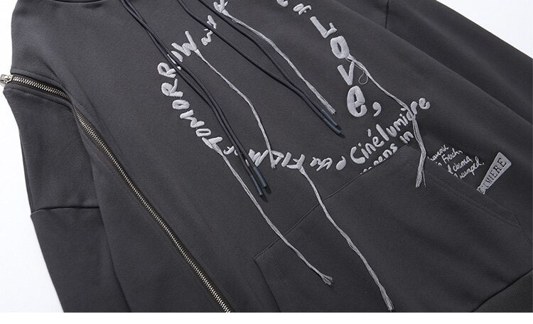 Hoodie Men Heart-shaped Letter Print Sleeves Detachable Pullover Couple Hipster Cool High Street Hooded Tops Streetwear