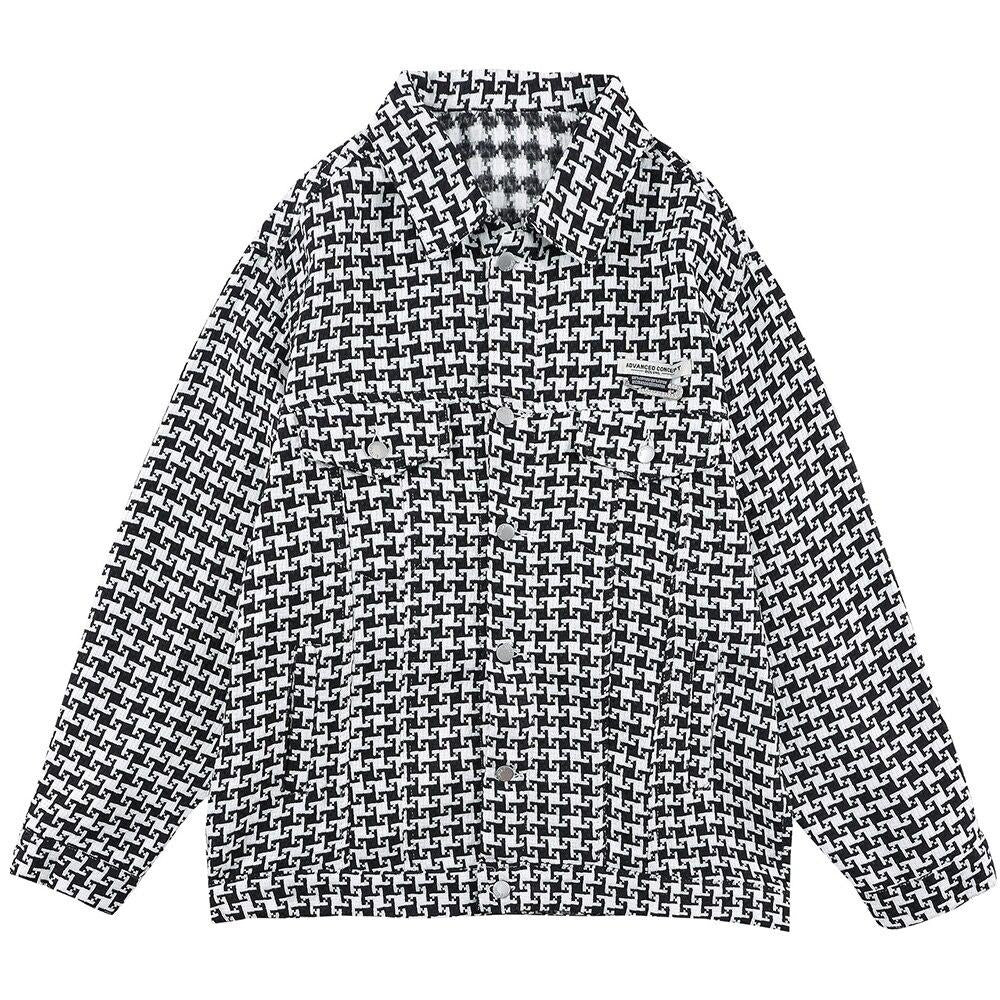 Jacket Men Classic knitted Plaid Turn-down Collar Jackets Coat Autumn Oversize Vintage Fashion All-match Outwear Unisex