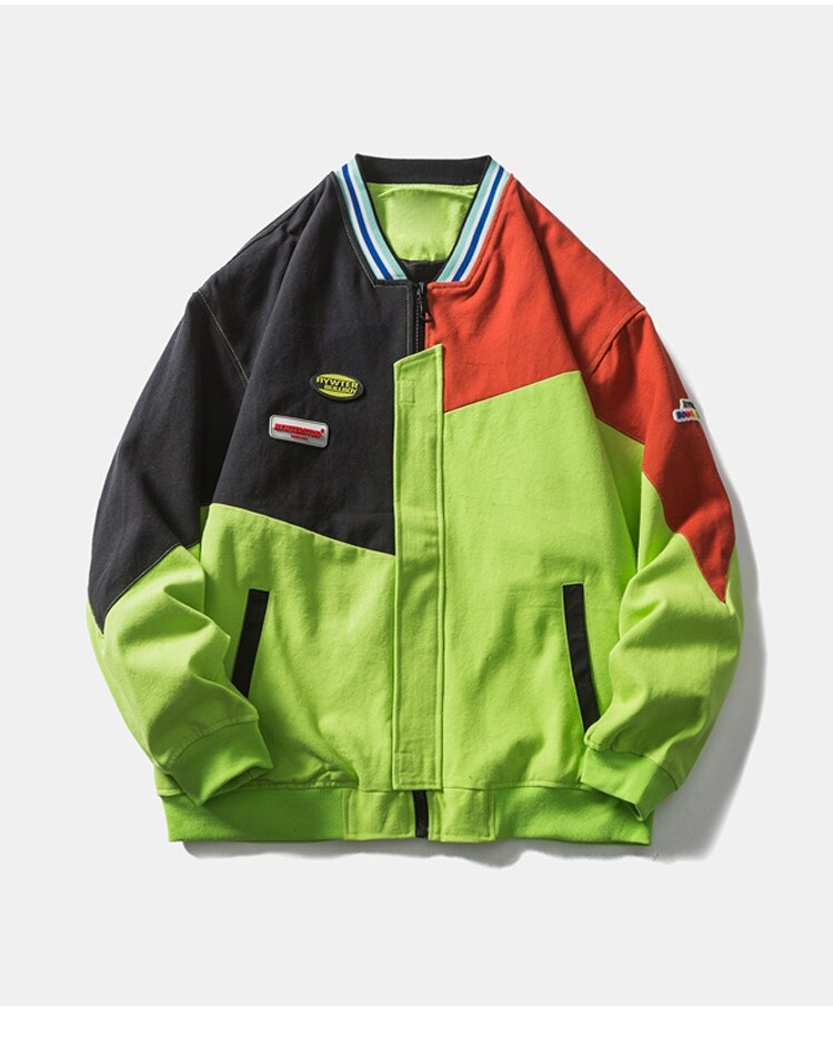 Jacket Men Hit Color Patchwork Zipper Jackets Coats Autumn Casual Oversized Outwear Harajuku Hip Hop Hipster Streetwear