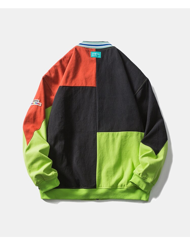 Jacket Men Hit Color Patchwork Zipper Jackets Coats Autumn Casual Oversized Outwear Harajuku Hip Hop Hipster Streetwear