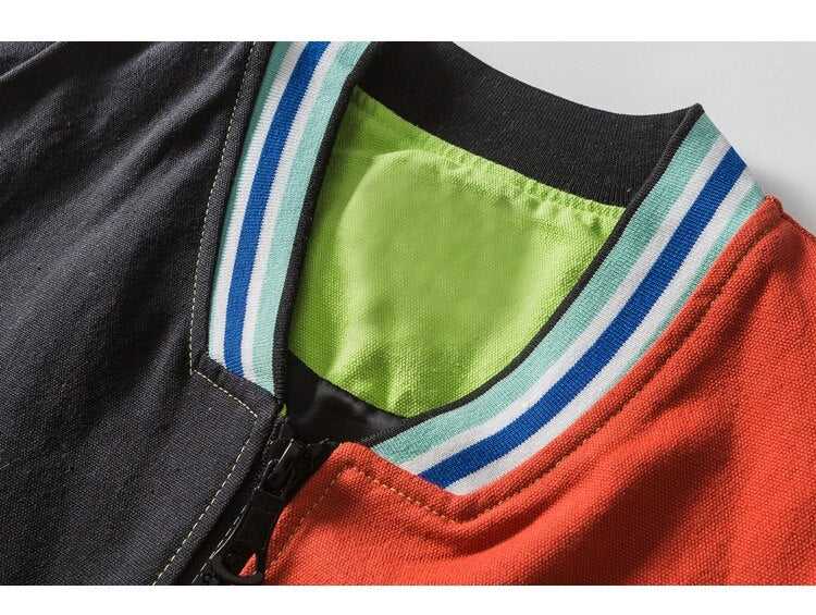 Jacket Men Hit Color Patchwork Zipper Jackets Coats Autumn Casual Oversized Outwear Harajuku Hip Hop Hipster Streetwear