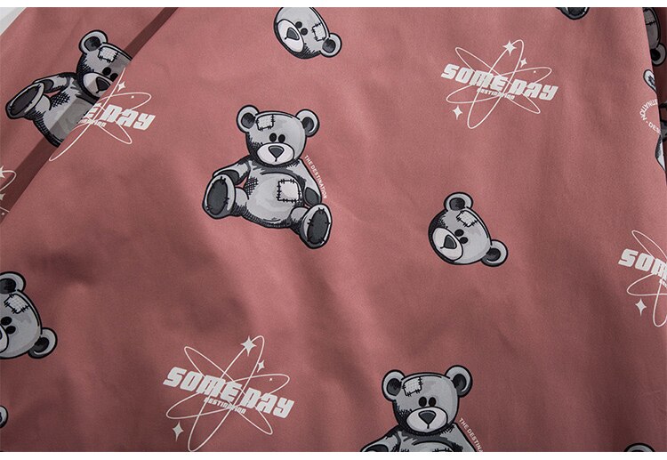 Track Jacket Men Bear Letter Print Zipper Windbreaker Coat Autumn Casual Baggy Fashion Hip Hop Jacket Couple Streetwear