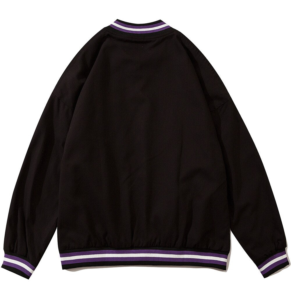 Letter Embroidery Stripe Patchwork Baseball Jacket Men Baggy Retro All-match High Street Bomber Coats Couple Streetwear