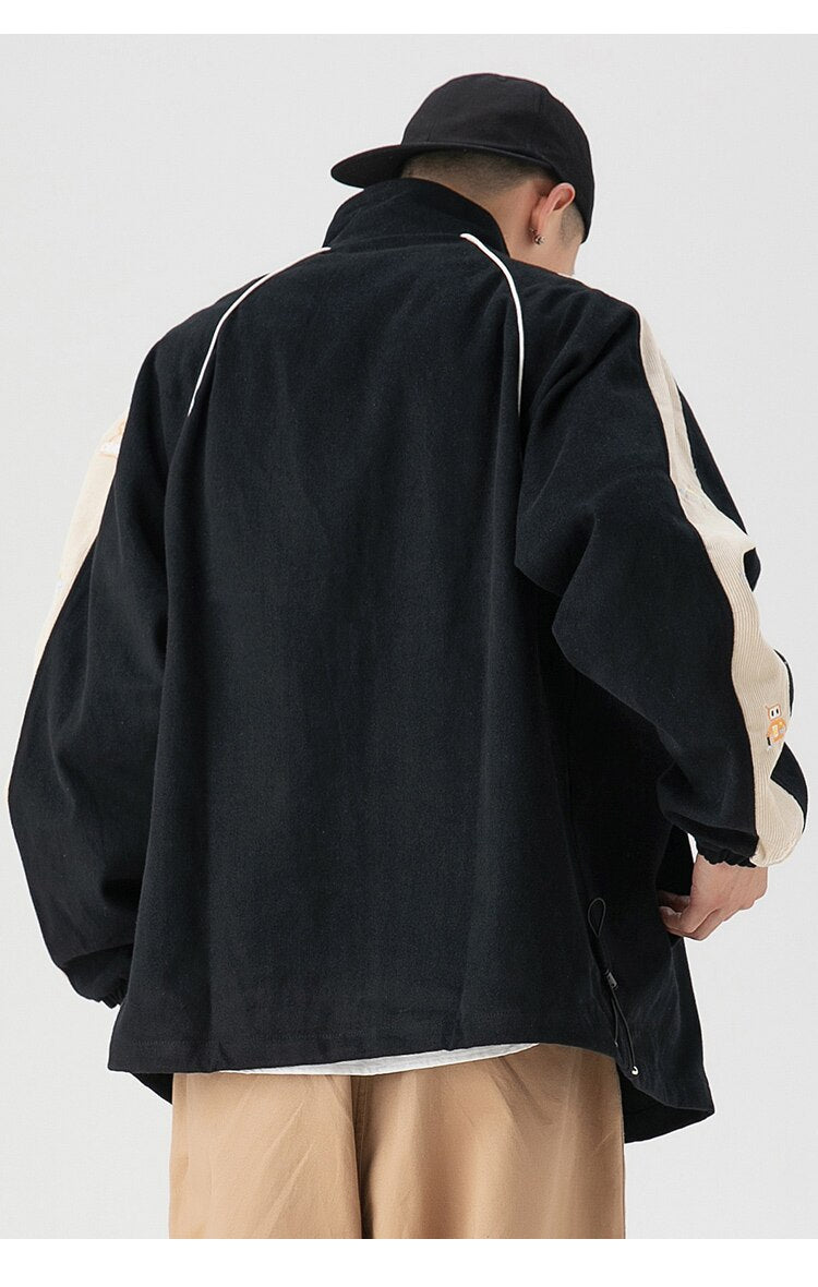 Zipper Jacket Men Robot Embroidery Patchwork Color Varsity Coat Couple Fashion Harajuku College Style Streetwear Autumn