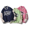 Jacket Men Color Block Patchwork Furry Patches College Style Baseball Coats Oversized Harajuku Fashion Youth Streetwear