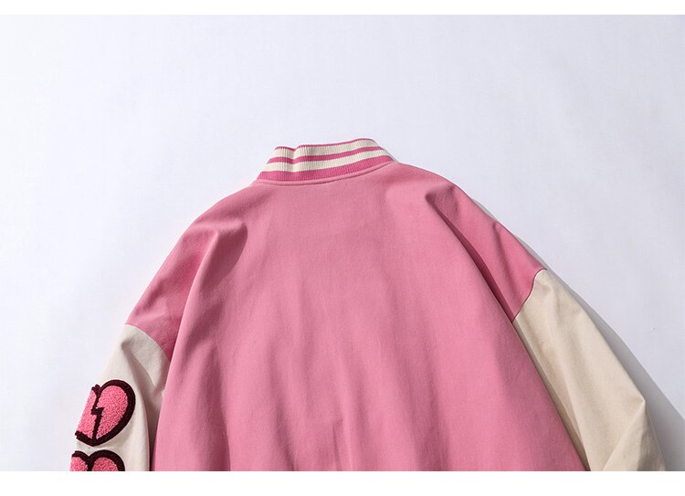 Jacket Men Color Block Patchwork Furry Patches College Style Baseball Coats Oversized Harajuku Fashion Youth Streetwear