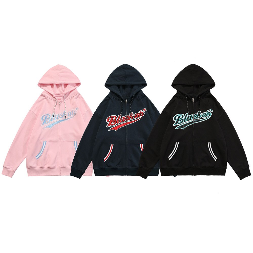 Zipper Hoodie Men Leather Letter Embroidery Hooded Coats Autumn Oversized Vintage Harajuku Sweatshirt Couple Streetwear