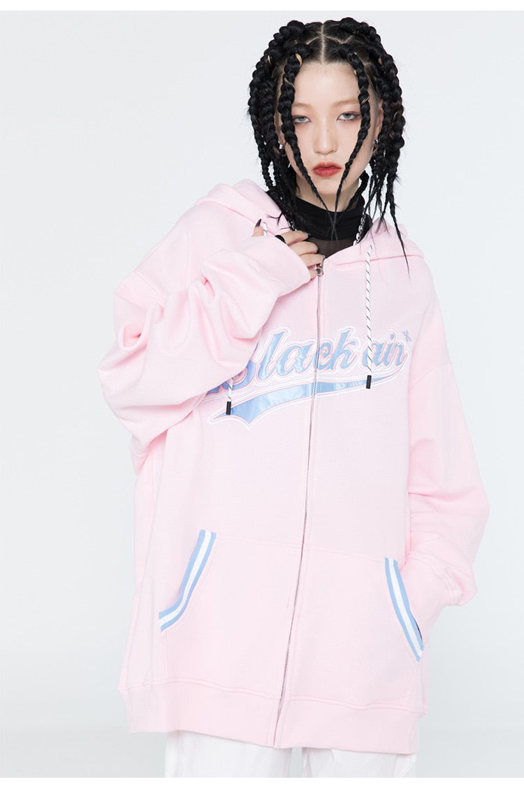 Zipper Hoodie Men Leather Letter Embroidery Hooded Coats Autumn Oversized Vintage Harajuku Sweatshirt Couple Streetwear