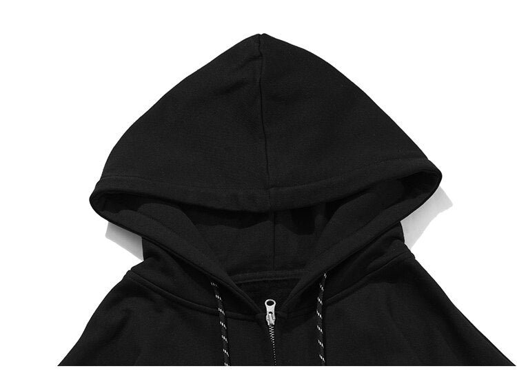 Zipper Hoodie Men Leather Letter Embroidery Hooded Coats Autumn Oversized Vintage Harajuku Sweatshirt Couple Streetwear