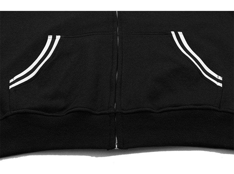 Zipper Hoodie Men Leather Letter Embroidery Hooded Coats Autumn Oversized Vintage Harajuku Sweatshirt Couple Streetwear