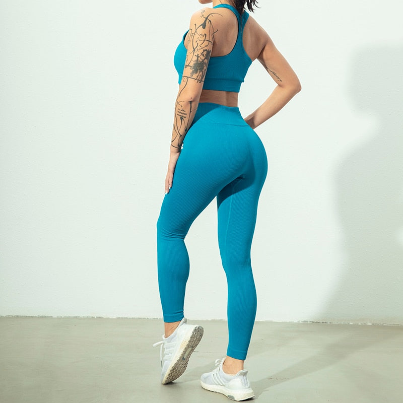 Seamless Yoga Set Zipper Long Sleeve Sport Suit Drawstring High Waist Gym Leggings Workout Clothes For Women Sportswear