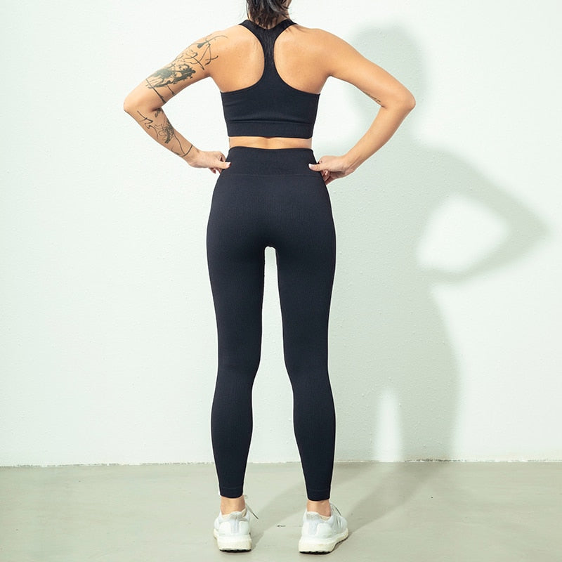 Seamless Yoga Set Zipper Long Sleeve Sport Suit Drawstring High Waist Gym Leggings Workout Clothes For Women Sportswear
