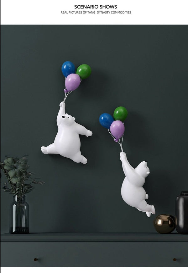 Wall Decoration Balloon Bear Statue Resin Figurines For Interior Home Decor Aesthetic Living Room Decoration Wall Mount Gifts