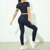 Seamless Zipper Women Yoga Set Workout Shirts Sport Pants Gym Suits Fitness Short Sleeve Crop Top High Waist Leggings Sports Set