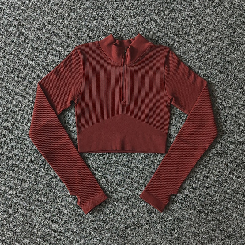 Women Long Sleeve Sports Shirt Jacket Zip Fitness Shirt Yoga Gym Top Activewear Running Workout Clothes Sports Wear
