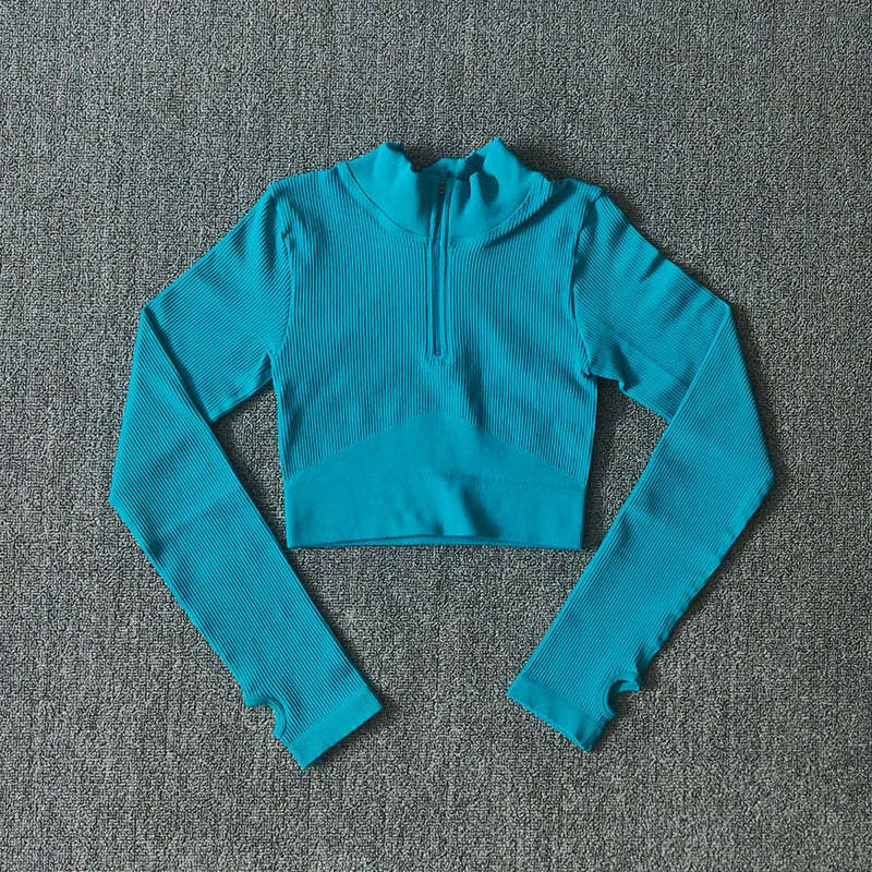 Women Long Sleeve Sports Shirt Jacket Zip Fitness Shirt Yoga Gym Top Activewear Running Workout Clothes Sports Wear